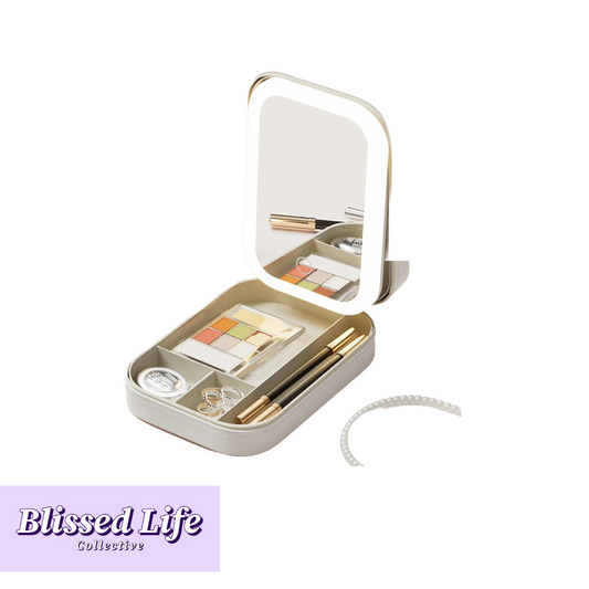 Travel Storage Box for Jewelry With Led Light Mirror