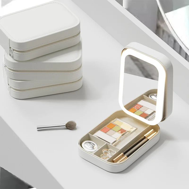 Travel Storage Box for Jewelry With Led Light Mirror