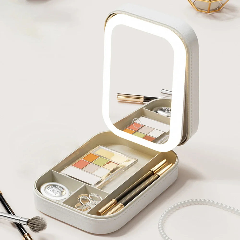 Travel Storage Box for Jewelry With Led Light Mirror