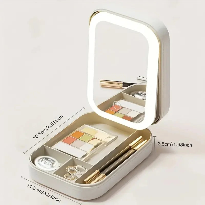 Travel Storage Box for Jewelry With Led Light Mirror